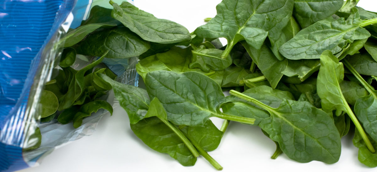 Fresh spinach out of the plastic package.